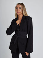 Scarlet | Women's Belted Blazer with Lapel Collar