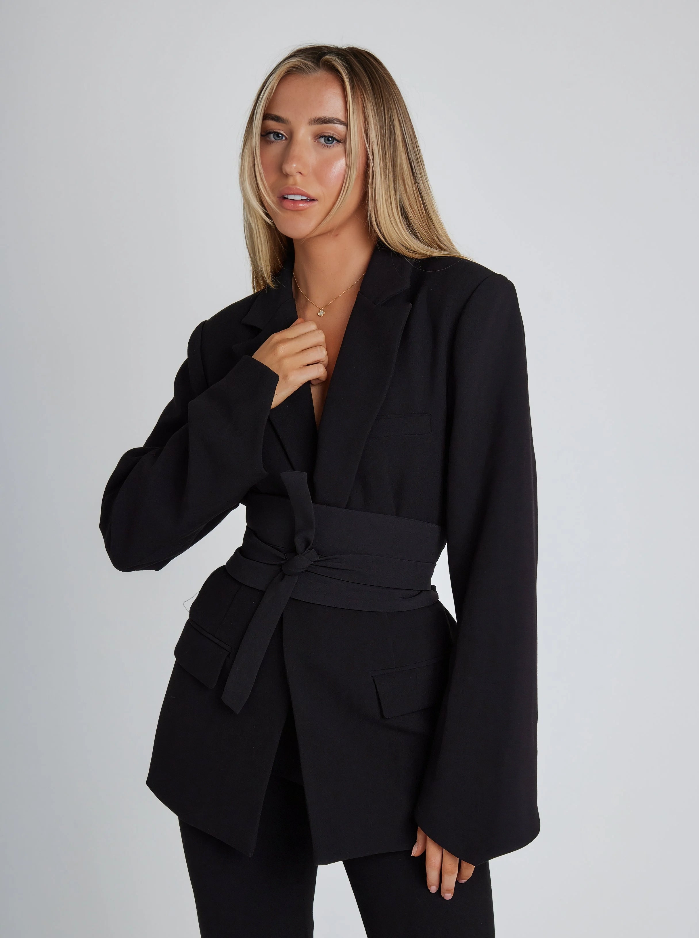 Scarlet | Women's Belted Blazer with Lapel Collar