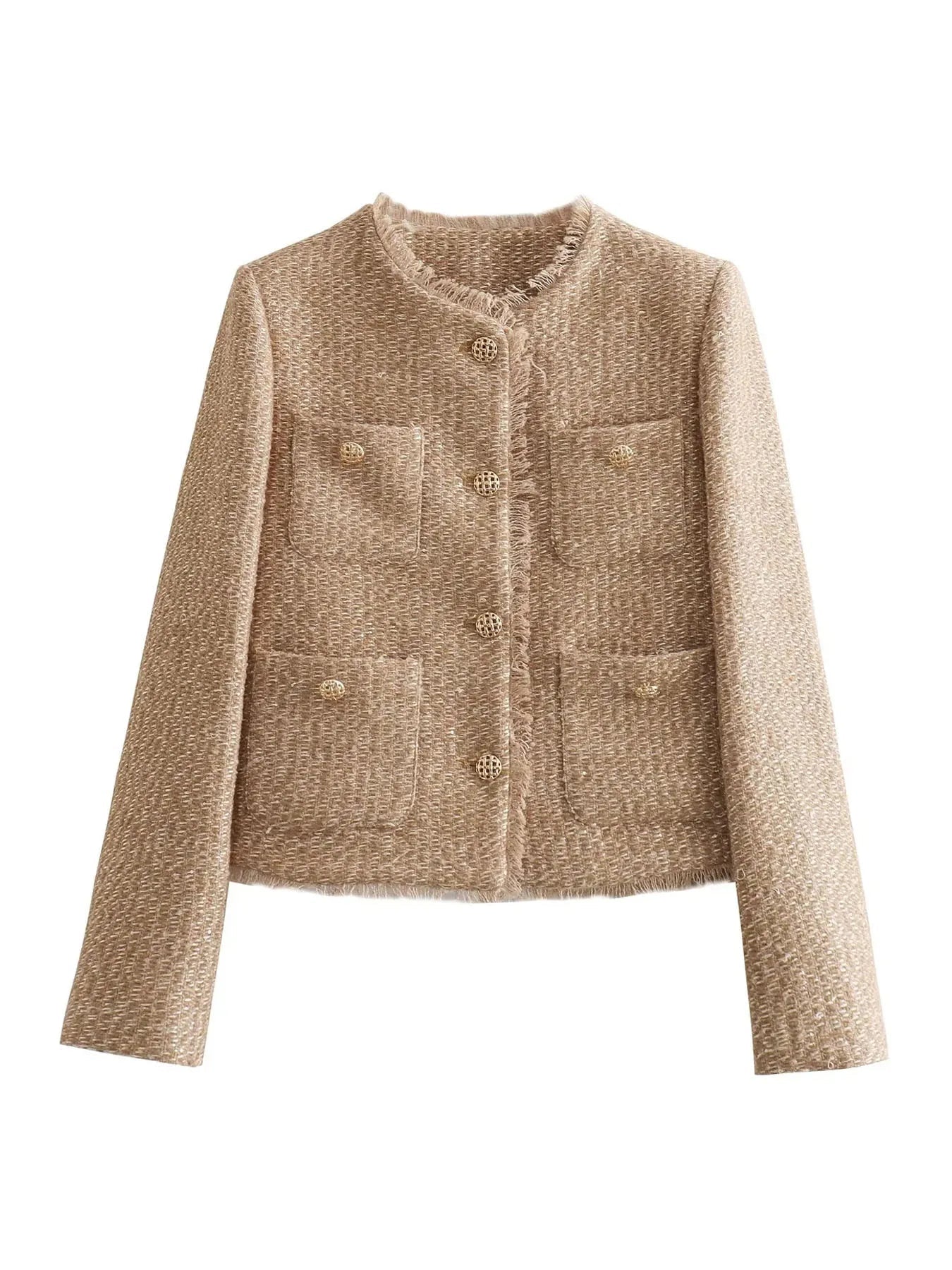 Scarlet | Women's Tweed Jacket with Buttons and Front Pockets