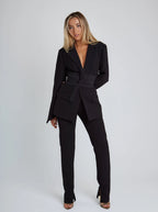 Scarlet | Women's Belted Blazer with Lapel Collar