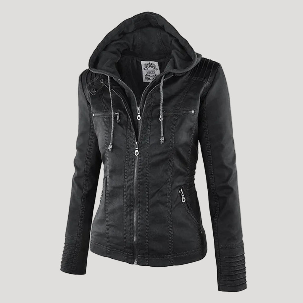 Scarlet | Women's Fitted Hooded Faux Leather Jacket