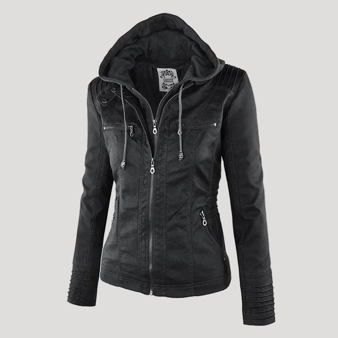 Scarlet | Women's Fitted Hooded Faux Leather Jacket