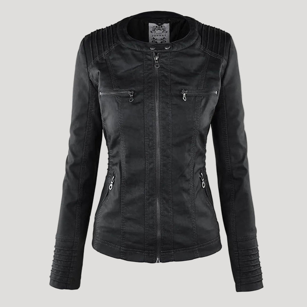 Scarlet | Women's Fitted Hooded Faux Leather Jacket