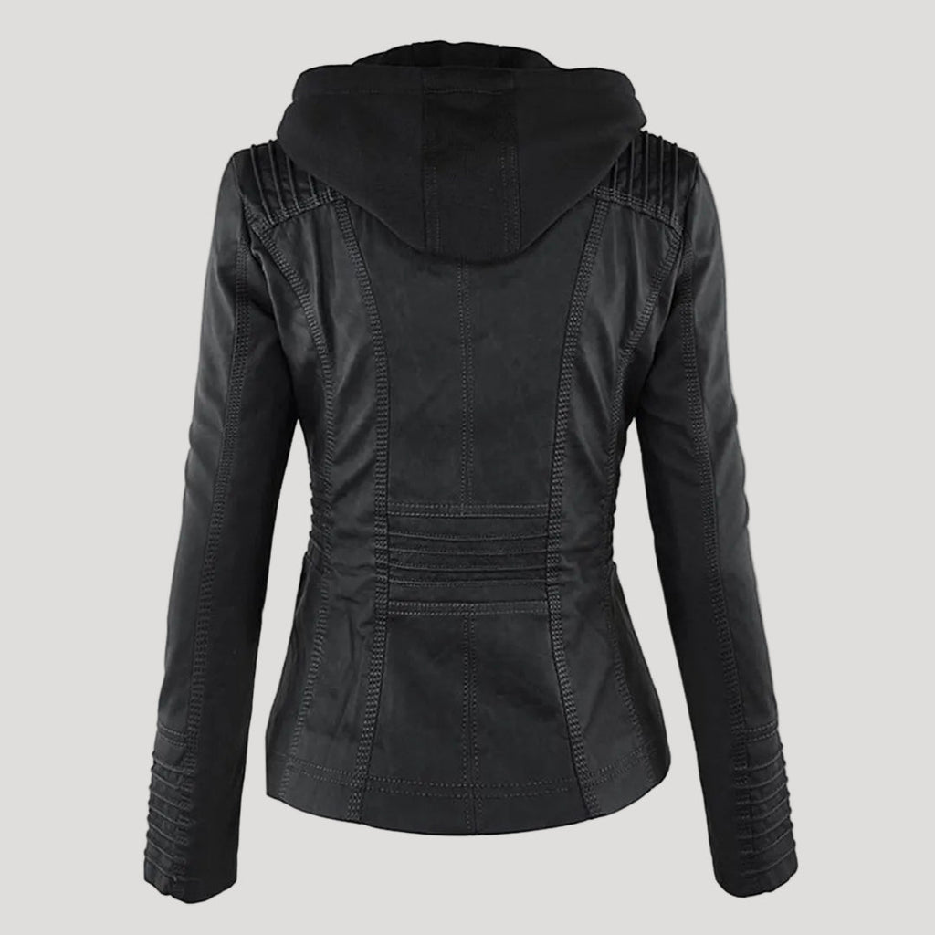 Scarlet | Women's Fitted Hooded Faux Leather Jacket
