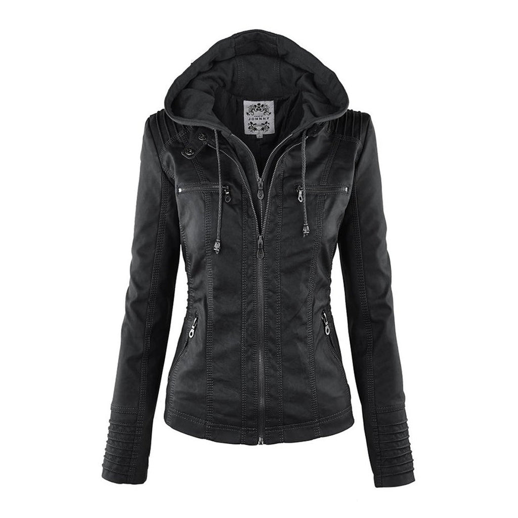 Scarlet | Women's Fitted Hooded Faux Leather Jacket