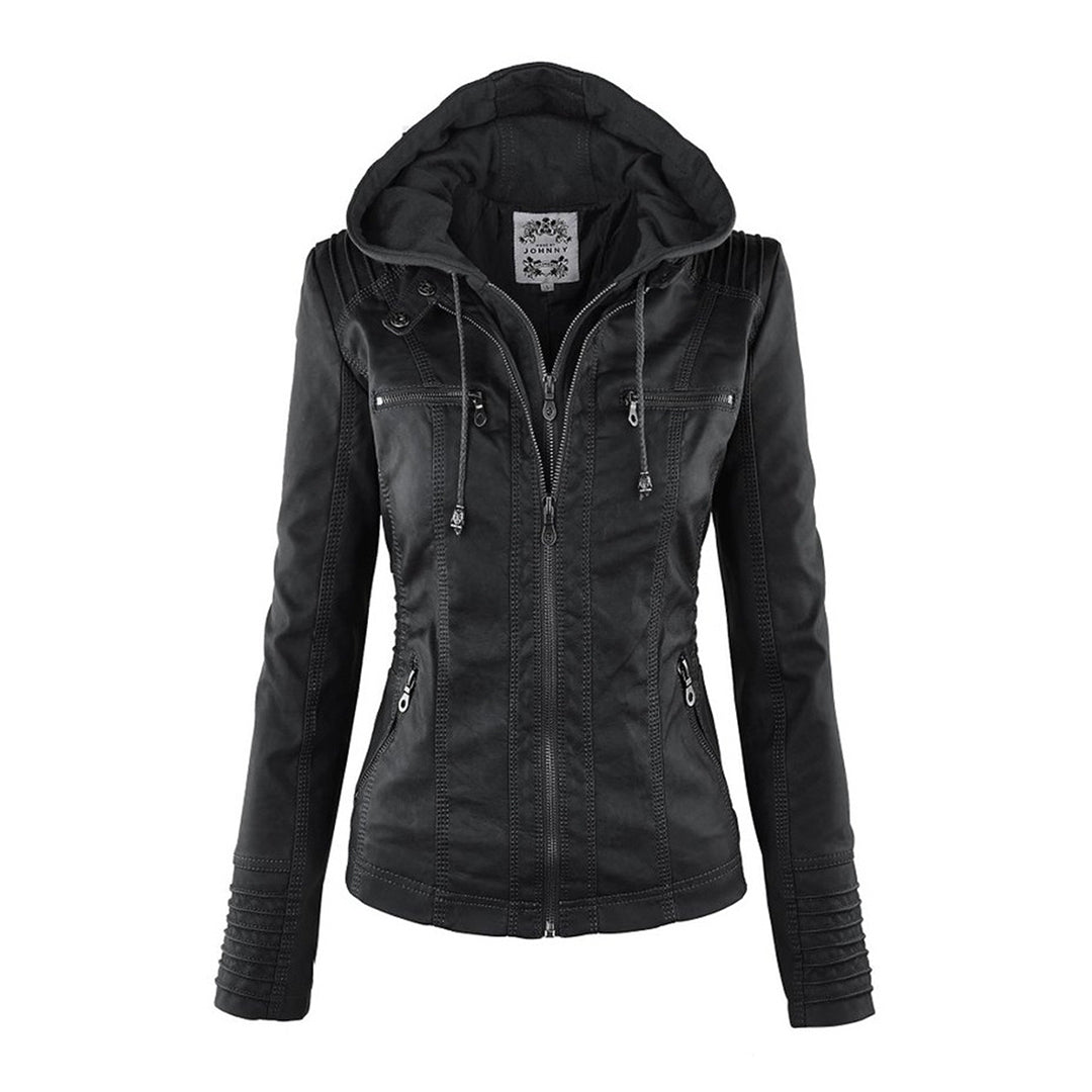 Scarlet | Women's Fitted Hooded Faux Leather Jacket