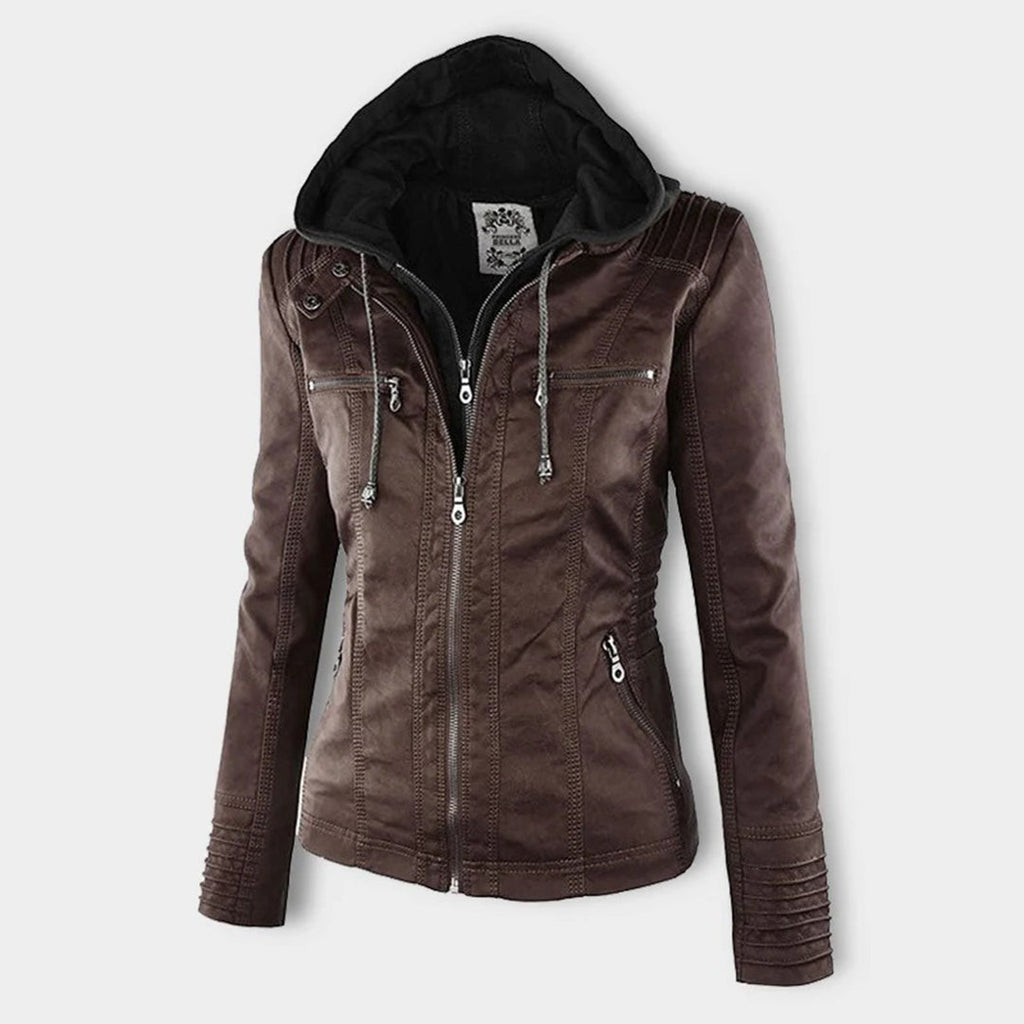 Scarlet | Women's Fitted Hooded Faux Leather Jacket
