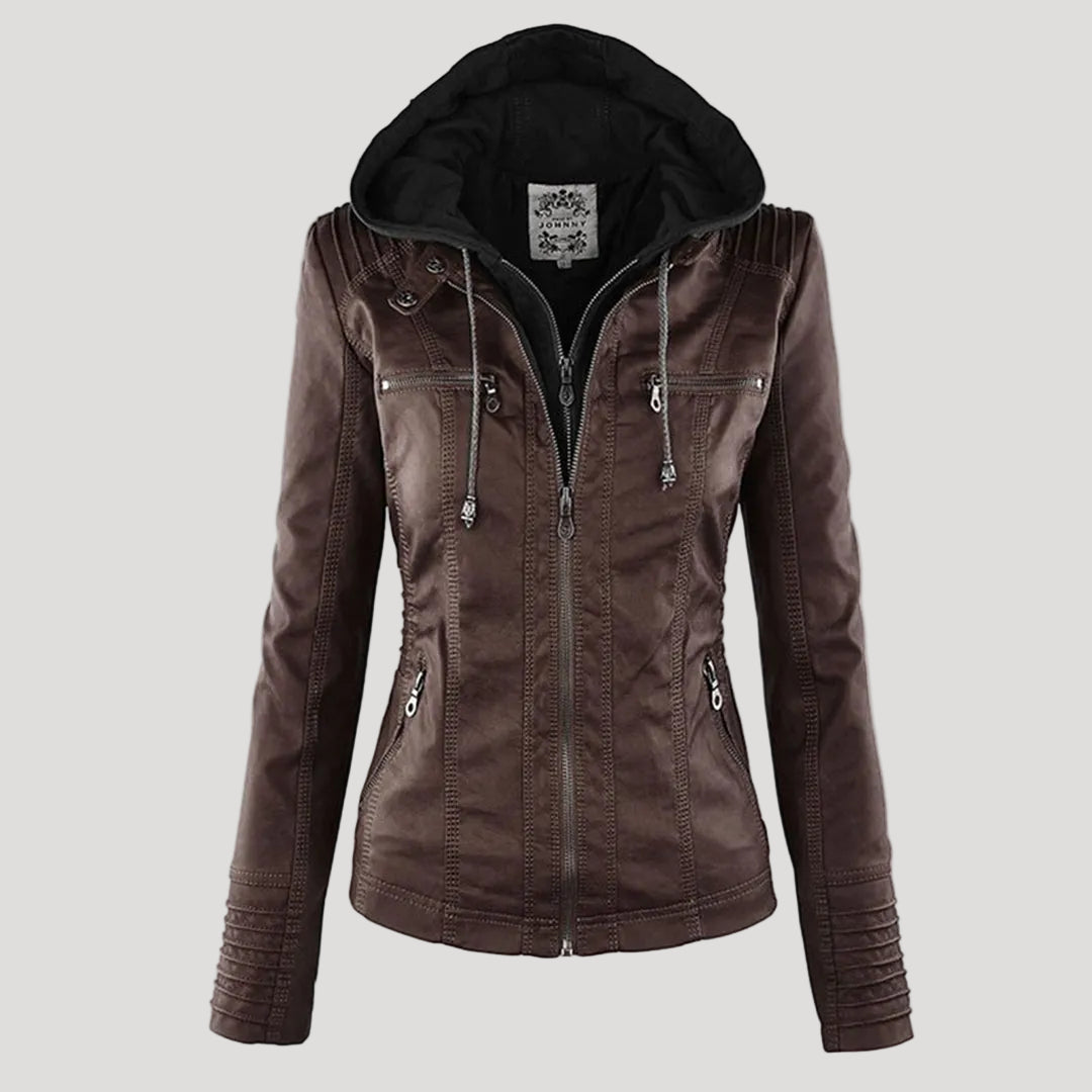 Scarlet | Women's Fitted Hooded Faux Leather Jacket