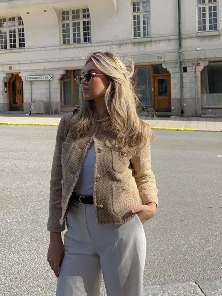 Scarlet | Women's Tweed Jacket with Buttons and Front Pockets