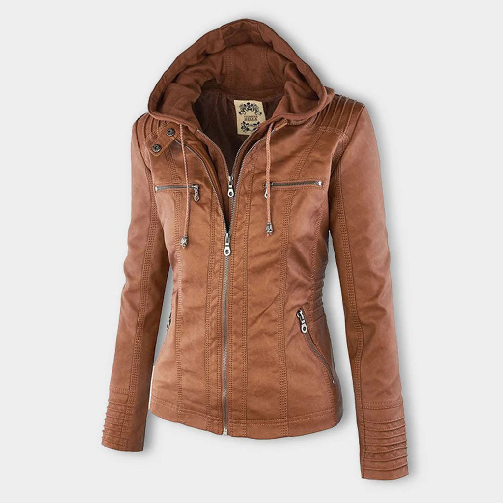 Scarlet | Women's Fitted Hooded Faux Leather Jacket