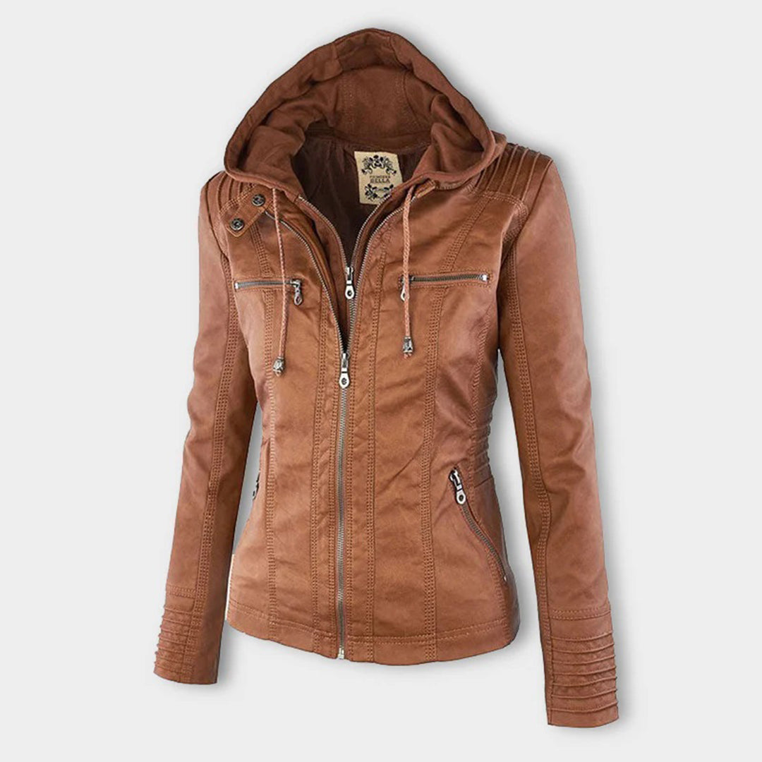 Scarlet | Women's Fitted Hooded Faux Leather Jacket