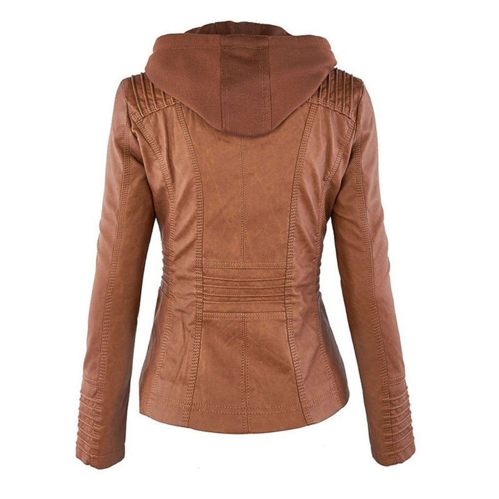 Scarlet | Women's Fitted Hooded Faux Leather Jacket