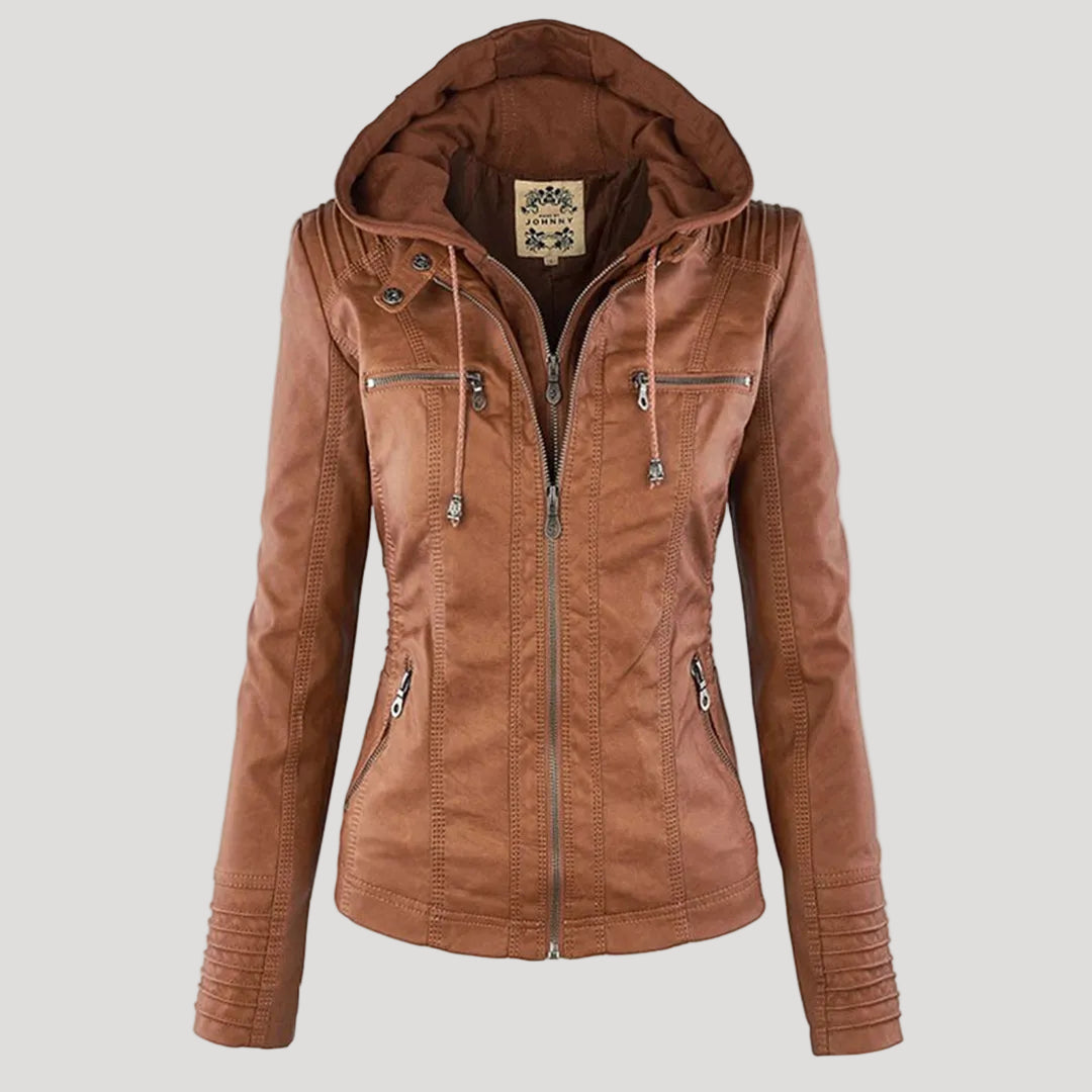 Scarlet | Women's Fitted Hooded Faux Leather Jacket