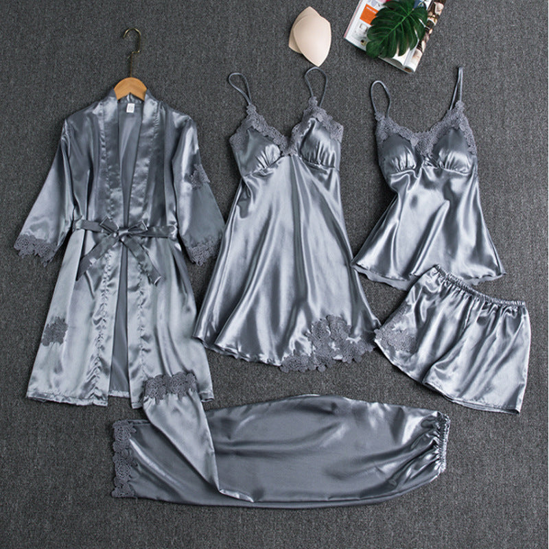 Scarlet | Women's Luxurious Pyjama Set with Robe and Lace Trim