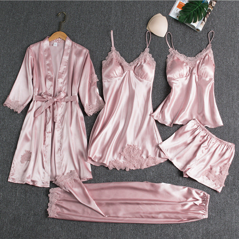 Scarlet | Women's Luxurious Pyjama Set with Robe and Lace Trim