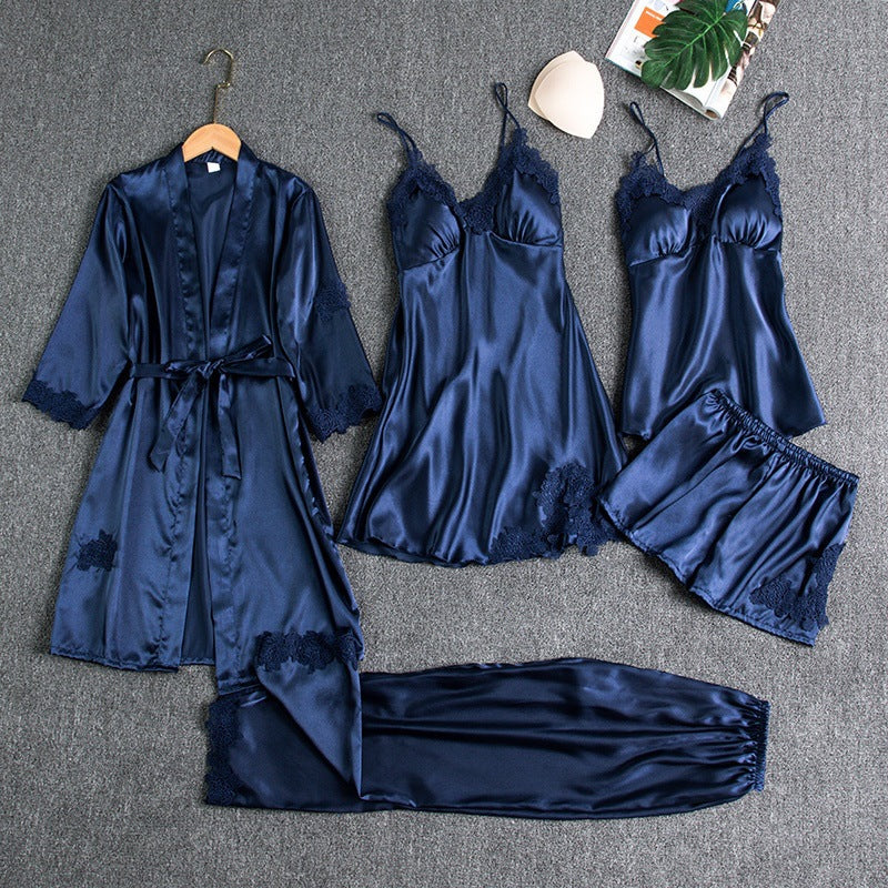 Scarlet | Women's Luxurious Pyjama Set with Robe and Lace Trim