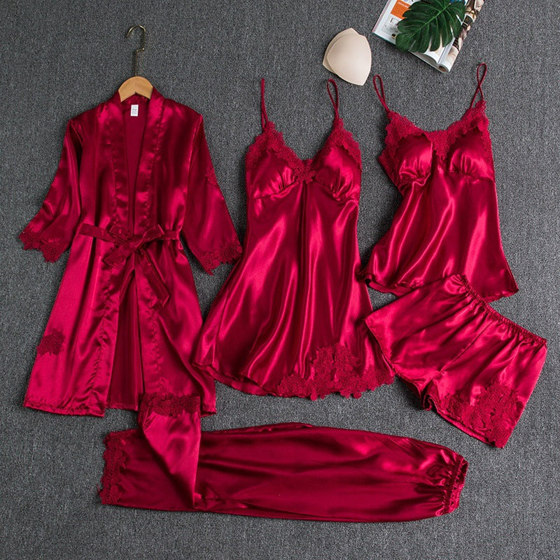 Scarlet | Women's Luxurious Pyjama Set with Robe and Lace Trim