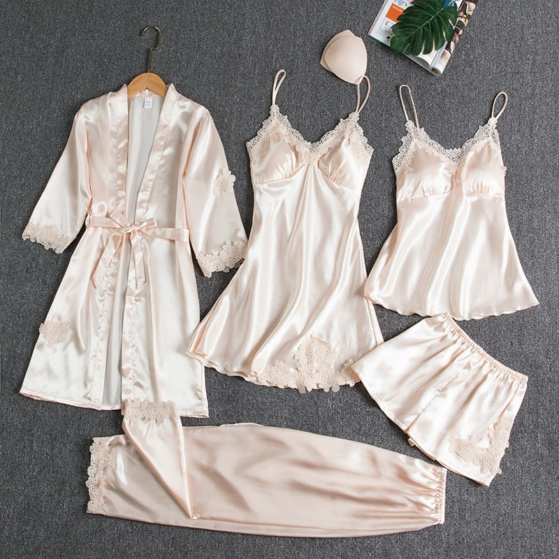 Scarlet | Women's Luxurious Pyjama Set with Robe and Lace Trim