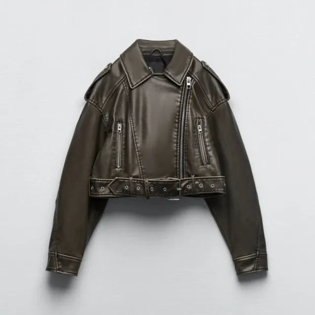 Scarlet | Women's Cropped Biker Jacket with Zip Closure