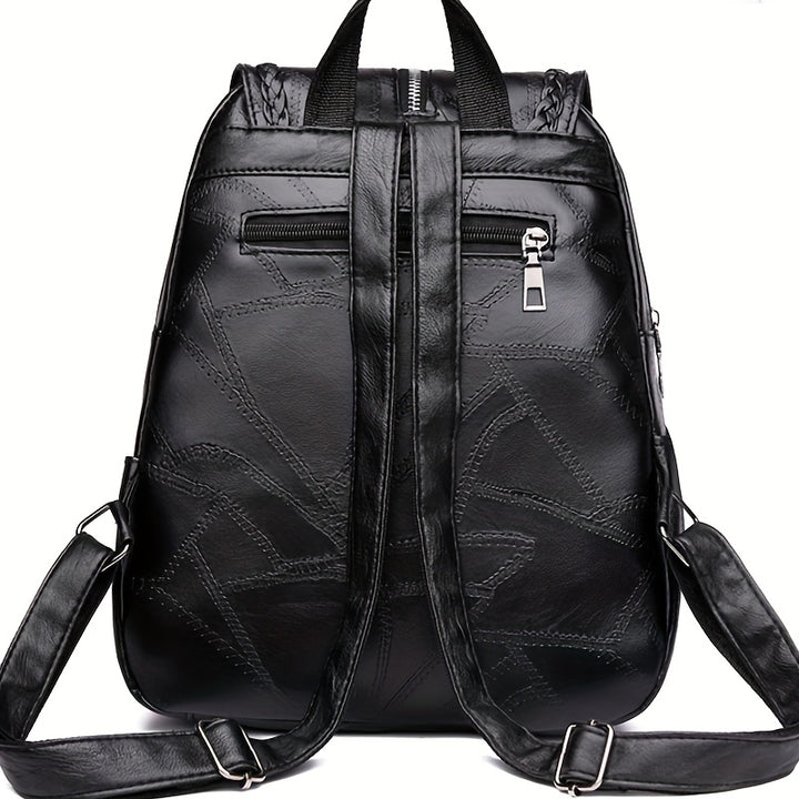 Luica - Stylish Black Backpack with Braided Flap and Tassel Detail