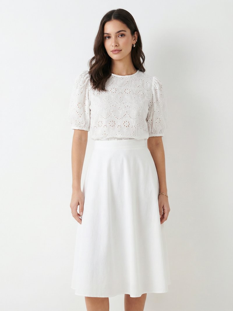 Broderie Anglaise Puff-Sleeve Blouse