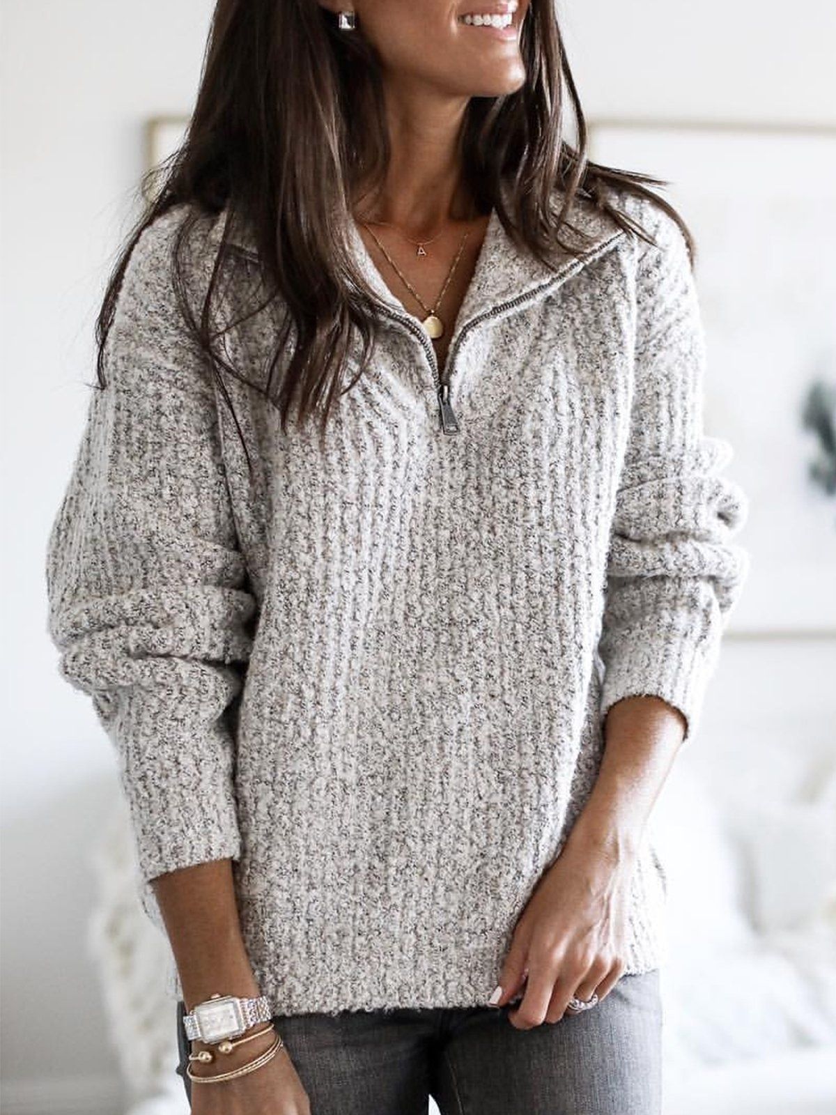 Zara | Women’s zip up ribbed sweater with soft knit feel