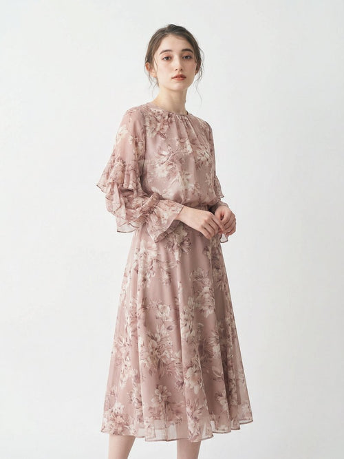 Floral Chiffon Blouse & Midi Skirt Set