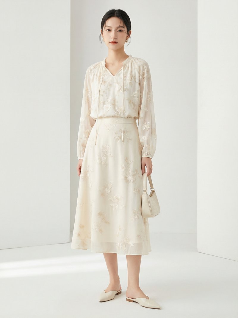 Floral Chiffon Blouse & Midi Skirt Set