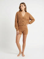 Textured Knit Cardigan & High-Waist Shorts Set