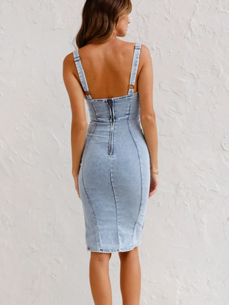 Scarlet | Women's Knee-Length Denim Dress with Side Slit