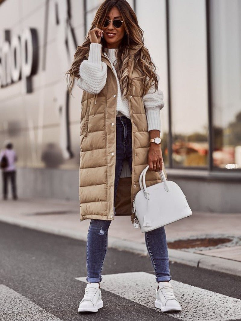 Scarlet | Women's Long Quilted Puffer Vest with Hood