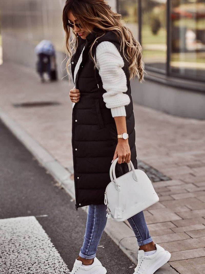 Scarlet | Women's Long Quilted Puffer Vest with Hood