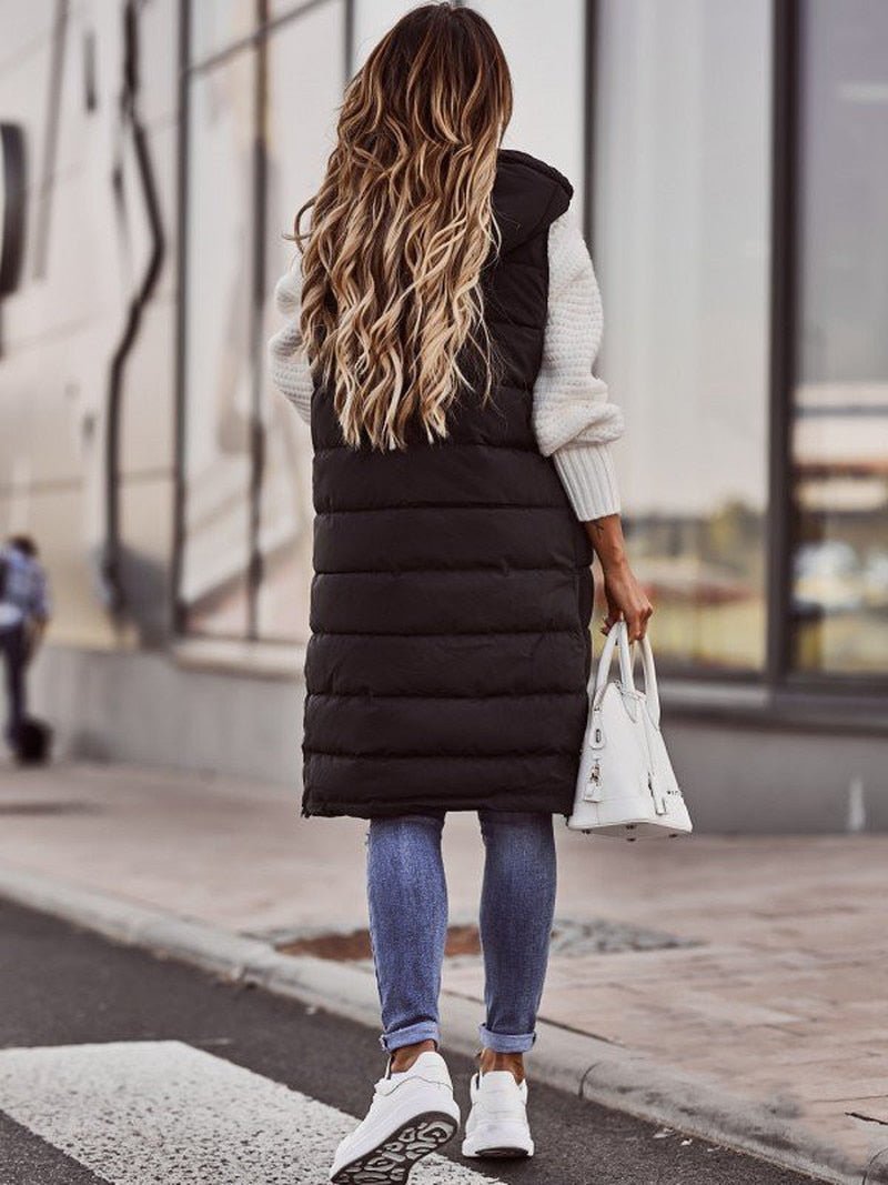 Scarlet | Women's Long Quilted Puffer Vest with Hood