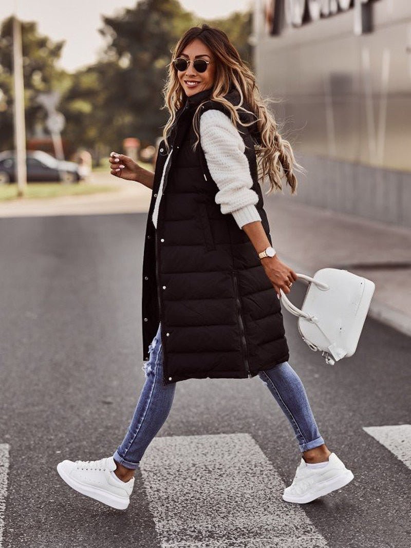 Scarlet | Women's Long Quilted Puffer Vest with Hood