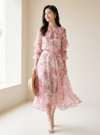 Floral Chiffon Blouse & Midi Skirt Set