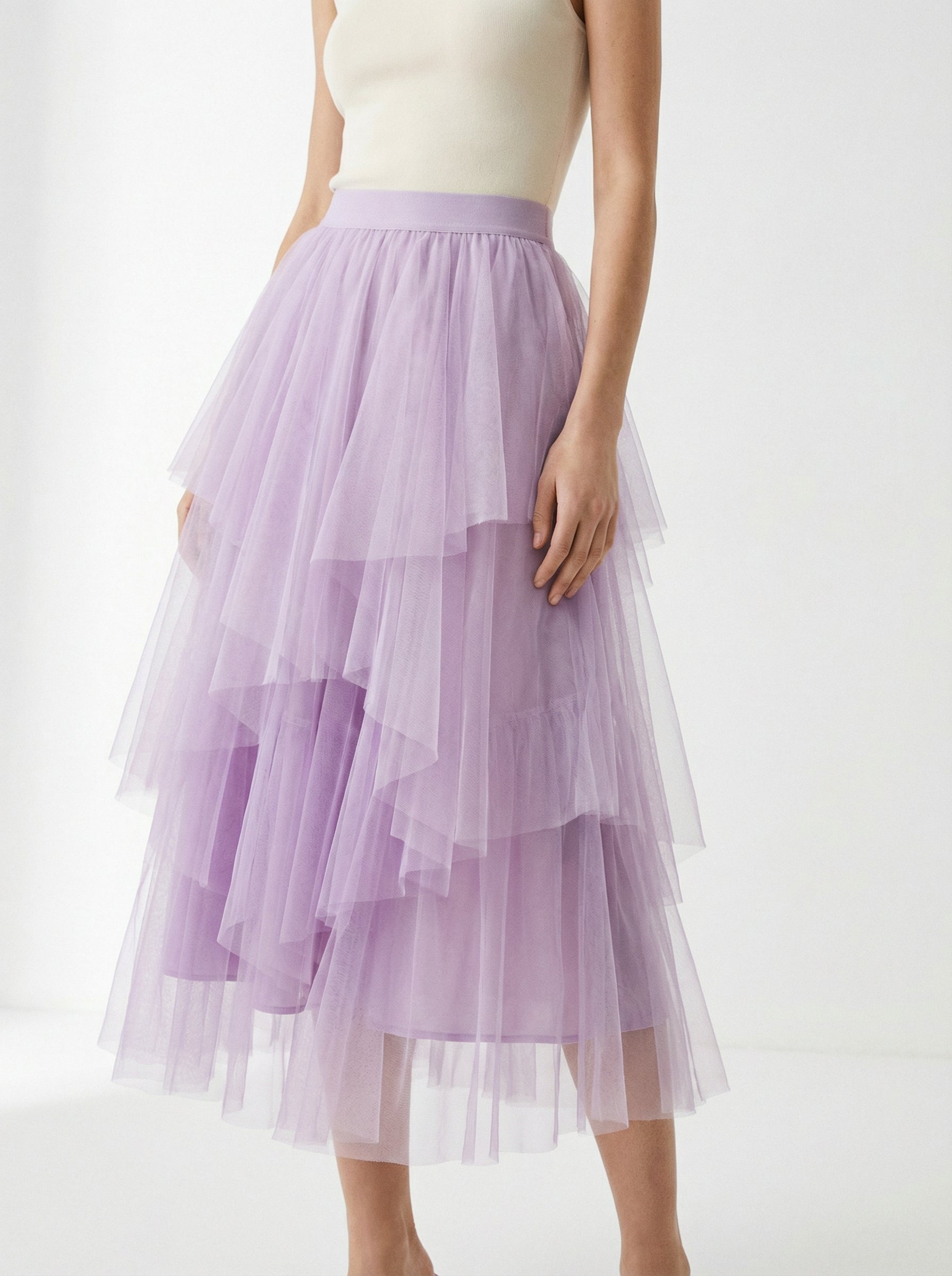 Layered Mesh Tulle Midi Skirt