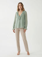 Ruffled V-Neck Chiffon Blouse