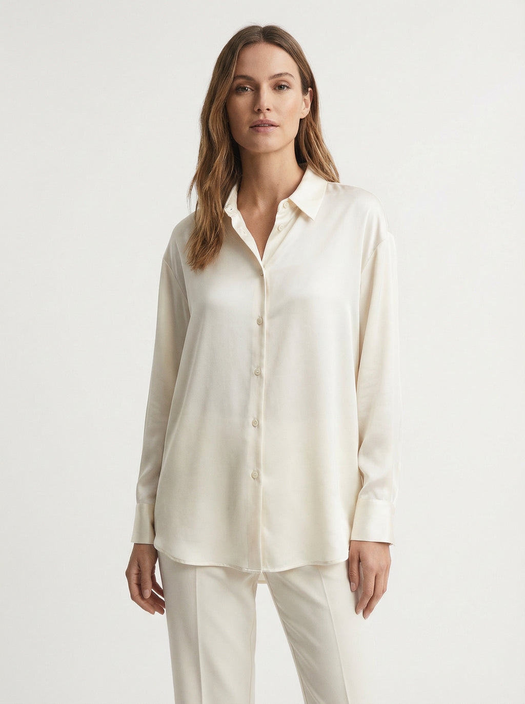 Oversized Satin Button-Down Blouse