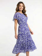 Tiered Floral Midi Dress with Flutter Sleeves