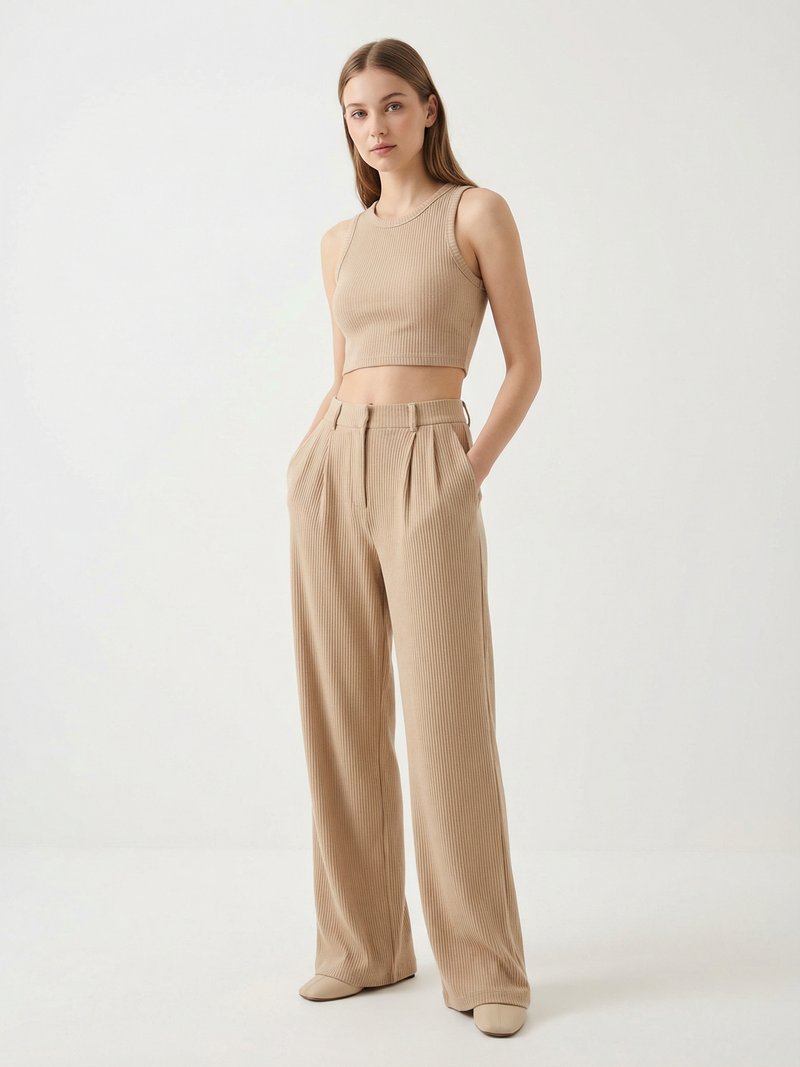 Ribbed Crop Top & Tailored Trouser Set