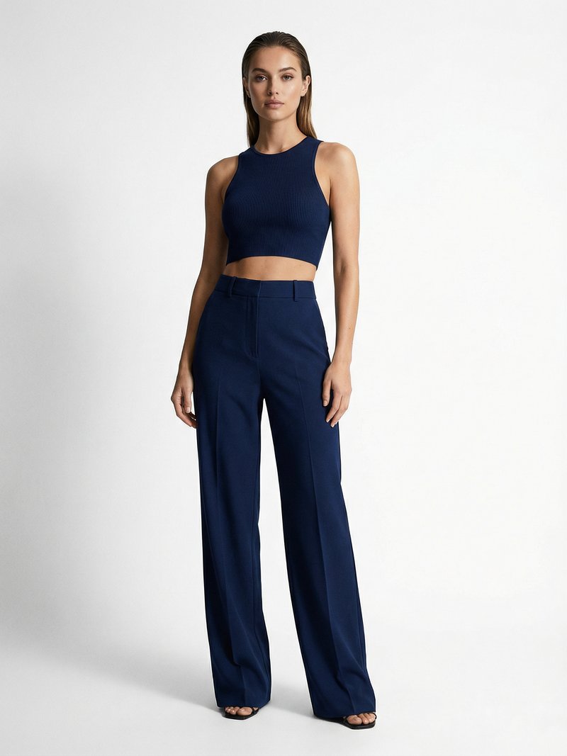 Ribbed Crop Top & Tailored Trouser Set