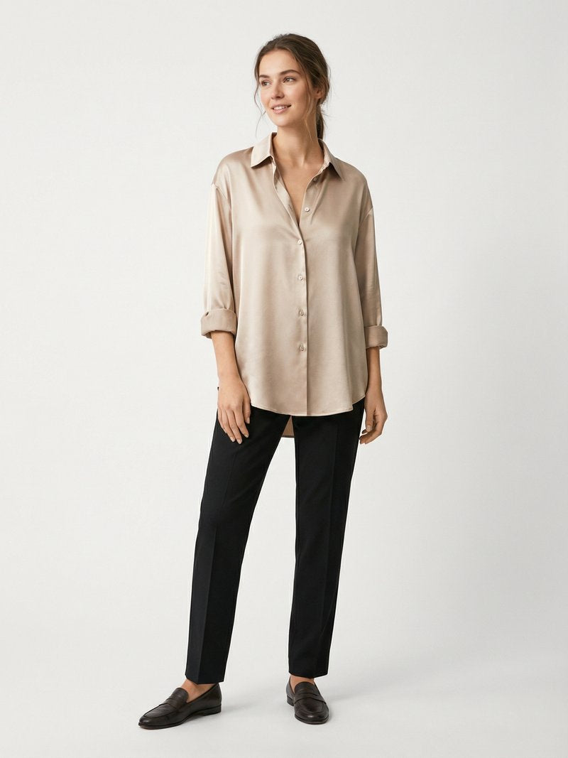 Oversized Satin Button-Down Blouse