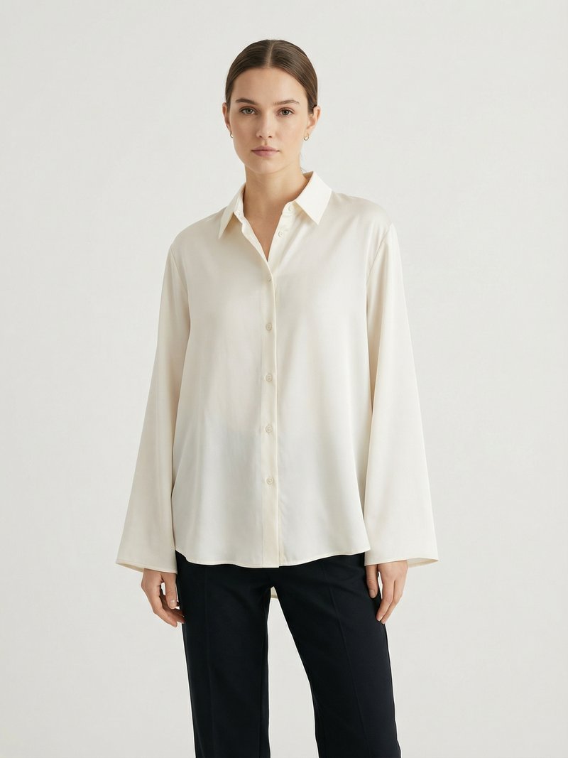 Oversized Satin Button-Down Blouse