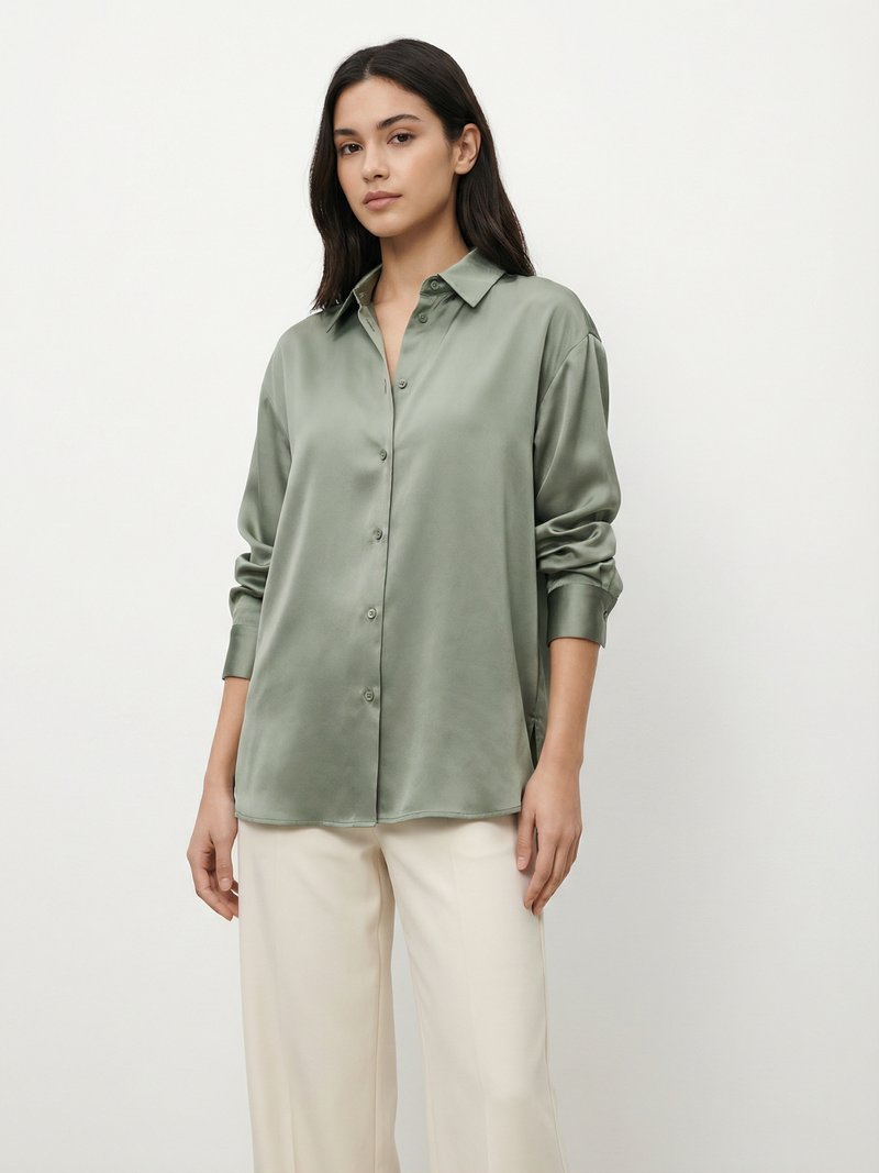 Oversized Satin Button-Down Blouse