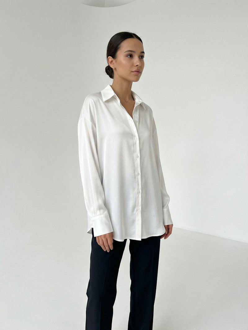 Oversized Satin Button-Down Blouse
