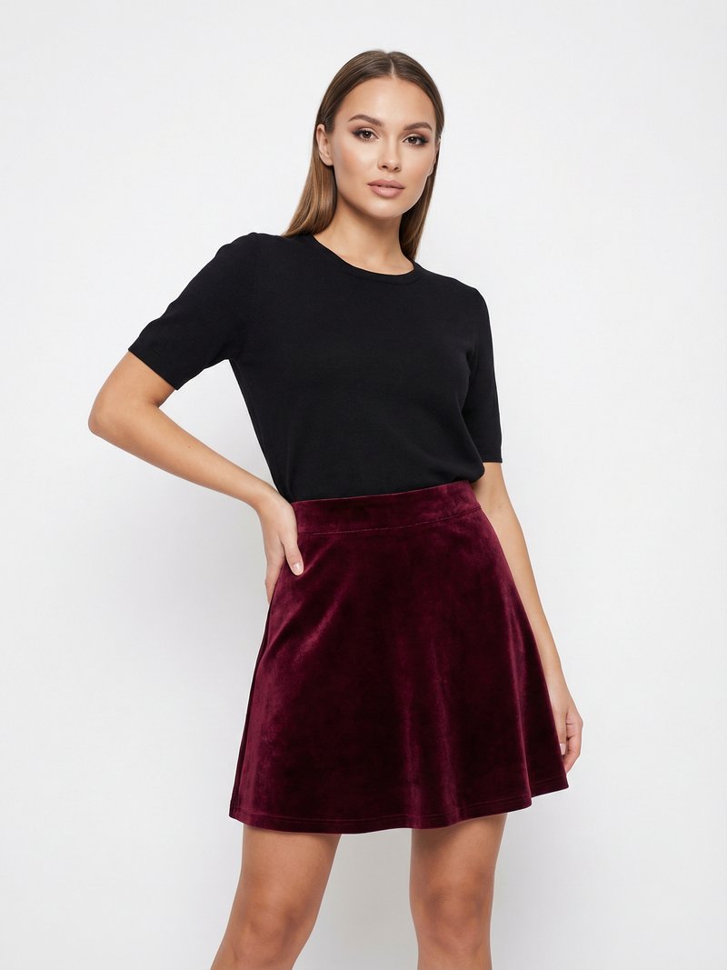 Velvet Mini Skirt with High Waist