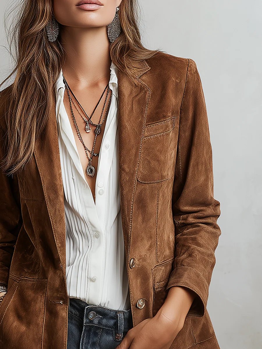 Brianna | Women’s tailored faux suede blazer button front